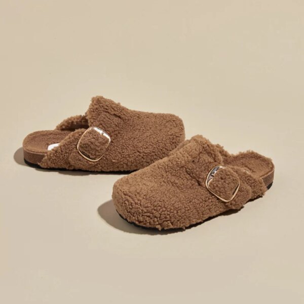 Chaussons Fourrés Laine Mouton pour Femme