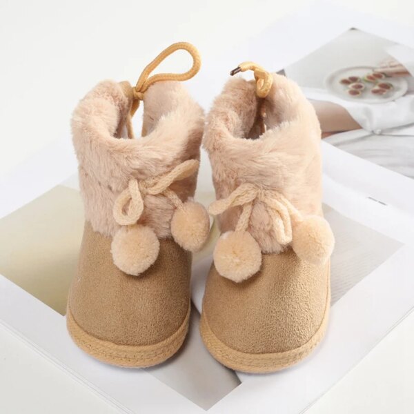 Chaussons Bottes Fourrées Bébé avec Pompon