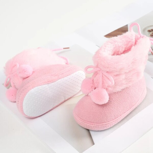 Chaussons Bottes Fourrées Bébé avec Pompon