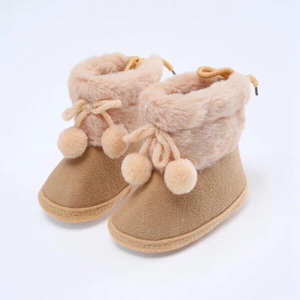 Chaussons Bottes Fourrées Bébé avec Pompon