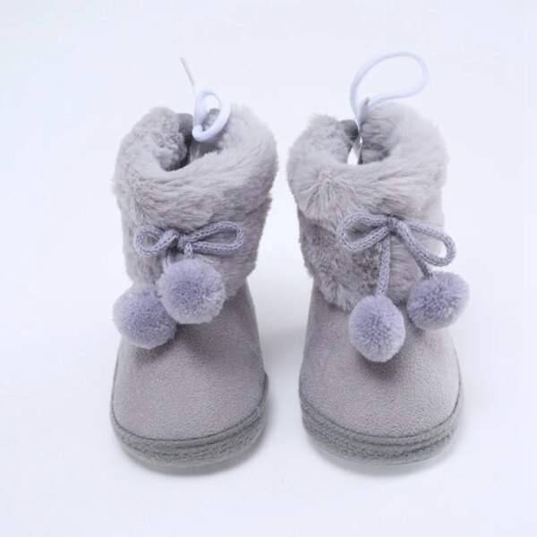 Chaussons Bottes Fourrées Bébé avec Pompon