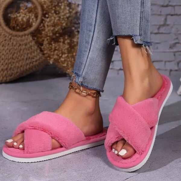 Mule Fourrure Rose Épaisse pour Femme Adulte